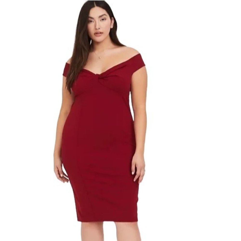 Torrid Off the Shoulder OTS Textured Knit Chest Knot Bodycon, Sz 14/16, NWT